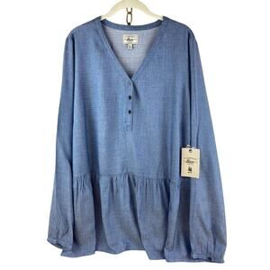 GH Bass & Co Womens Long Sleeve Drop Waist Henley Shirt Top Blouse Size XL